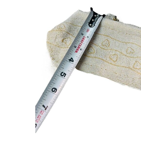 1950s White Seed Bead Clutch, Geometric and Stripe, Evening Bag made in Japan - Picture 9 of 9